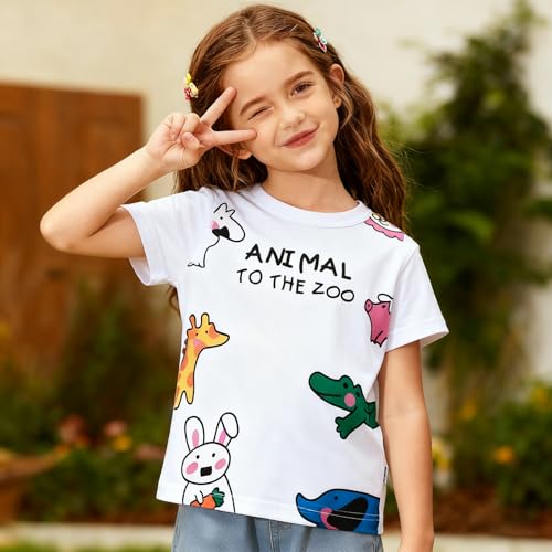 Image of B&G-KID Toddler Girl Tshirt Pack 2 Pink Heart Animal Print Toddler T Shirts Girls Short Sleeve Shirts 2T-7T.