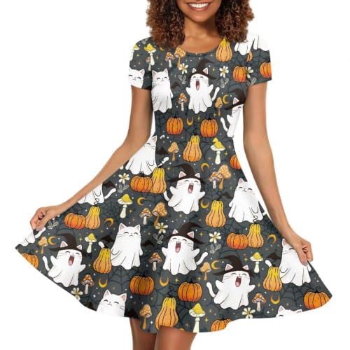 Image of POLERO Sunflower Dress for Women Floral Summer Dresses Short Sleeve Casual Sundresses Midi Dresses
