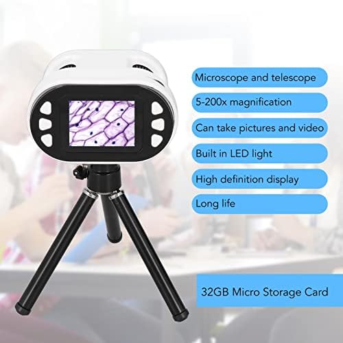 Handheld Digital Microscope Telescope for Kids, USB Kids Microscope Camera with Portable Tripod, 6 Specimens Telescope, 2 LCD 200X Electronic Binoculars, Gift for Children (White) 5 51uvABdTcRL. AC