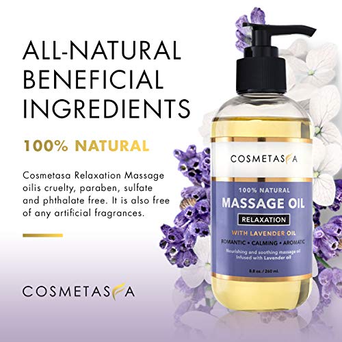 Lavender Relaxation Massage Oil- 100% Natural Blend of Spa Quality Oils for Romantic, Calming, Aromatic, Soothing Massage Therapy 8.8 oz by Cosmetasa
