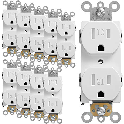Fosmon [UL Listed] Tamper Resistant Duplex Receptacle Outlet (10 PACK), Residential Grade, 15A 125V with Self-Grounding Clip, Thermo-Resistant Material, 3 Wire, 2-Pole, TR - White