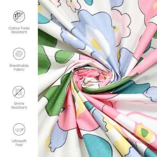 Image of Rivermoor 200 TC Ultrasoft Cotton Bedsheet for Double Bed | Queen Size Bed Sheet with 2 Pillow Covers | Pink Floral Print | 88 x 96 Inches | Breathable & Hypoallergenic