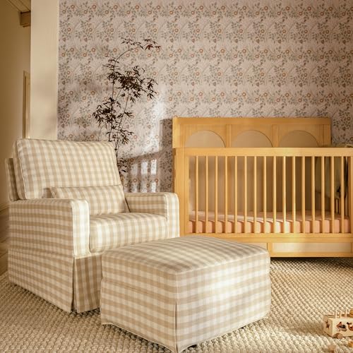 Image of Namesake Crawford Gliding Ottoman in Tan Gingham, Greenguard Gold & CertiPUR-US Certified