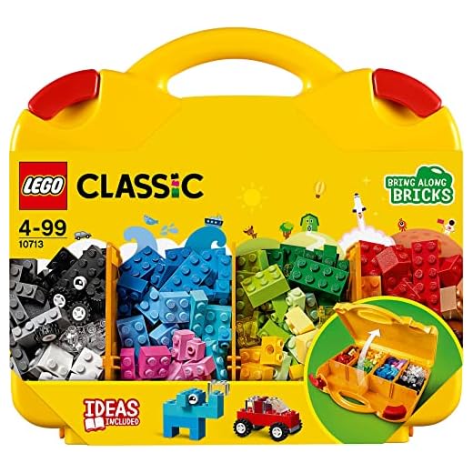 LEGO Classic Valigetta Creativa, Contenitore Mattoncini Colorati con Macchina Giocattolo, Nave, Casa, Castello e Animali da Costruire, Giochi per l'Apprendimento per Bambini e Bambine da 4 Anni 10713