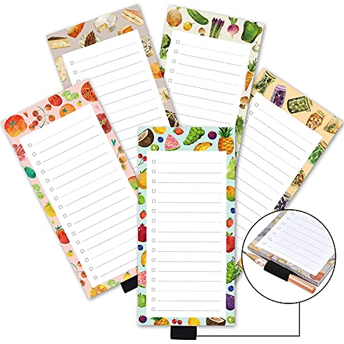 5er Pack Food Kitchen Theme Magnetische Notizblöcke mit Stifthalter, für Lebensmittel, Einkaufen und To-Do-Listen mit Checkbox, Notizblock für Kühlschrank 3,3 "x 3,8", 50 Blatt Cover