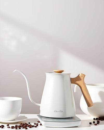 Miniatura 9 de Harriet Hervidor eléctrico de cuello de cisne, calor rápido de 1200 W, acero inoxidable de 0.8 L, control de temperatura de precisión y