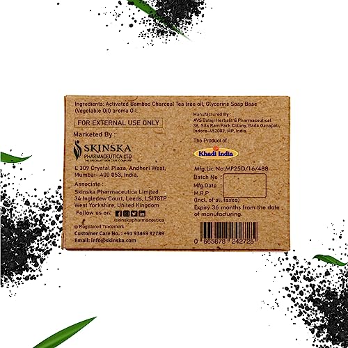 Image of SKINSKA NATURALS Activated Charcoal & Tea Tree Bar Soap - Handmade, Natural & Nourishing Gentle for Acne, Blackheads for All Skin Types for Men and Women - 125 gm