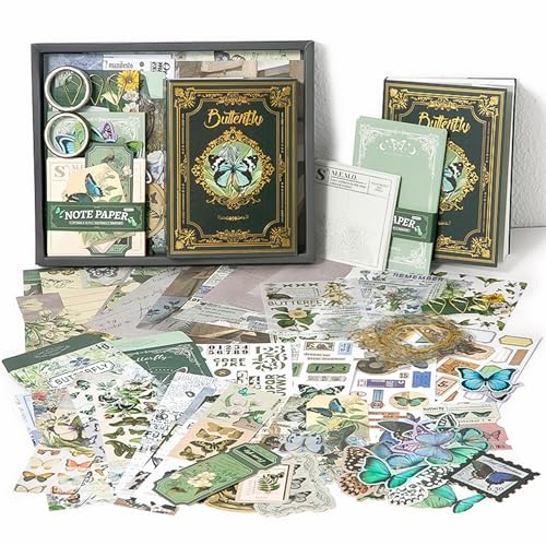 Image of The AutoStory Enchanted Scrapbook Kit A6 Junk Journal Woodland Botanical Stickers Tree Decorative Papers Washi Tape DIY Craft Art Keepsake Memory Decor Gift Women Teens (Forest Legend, Green)