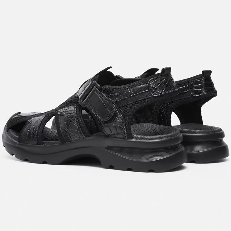 Authentic Exotic Crocodile Skin Men's Casual Black Covered-toe Sandals Genuine Real True Alligator Leather Male Leisure Flats2