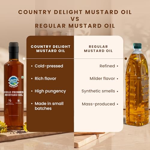 Image of Country Delight Mustard Oil - 700 ml | Cold Pressed Kohlu /Kacchi Ghani Style | Unrefined & Natural Pure Mustard Oil | No Added Chemicals | Argemone Oil Free | Rich Aroma of Mustard Seeds
