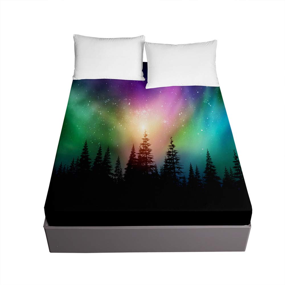 Drap housse microfibre de qualité supérieure imprimé aurore forêt 3D