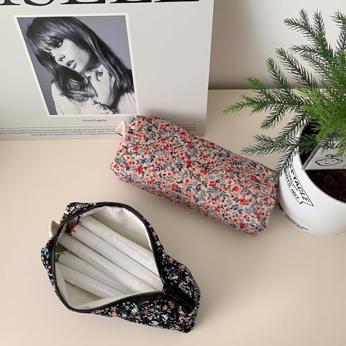 Image of Pencil Case Pen Case Office College School Storage Bag Pouch Holder Box Organizer Makeup Pouch Cosmetic Bag Aesthetic floral flower Cute Pencil Case for Girls Boys Kids (Small floral beige)
