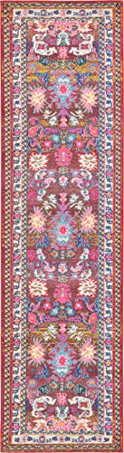 Rugs.com Fleur Collection Rug – 10 Ft Runner Multi Medium-Pile Rug Perfect for Hallways, Entryways