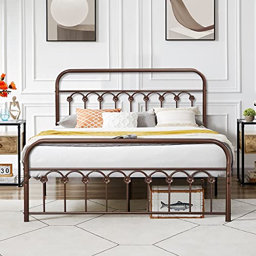 Vecelo Queen Size Metal Platform Bed Frame With Headboard And Footboard, Mattress Foundation With Steel Slat Support/No Box Spring Needed/Easy Assembly #TOP2