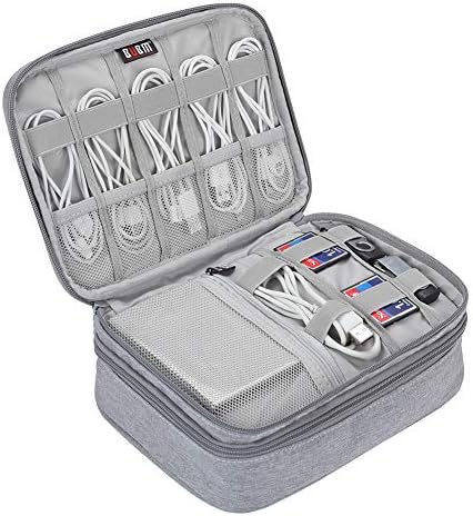 TsunNee Double Layer Travel Cable Organizer Bag, Portable Electronics Accessories Storage Case with 2 Compartments, Gray