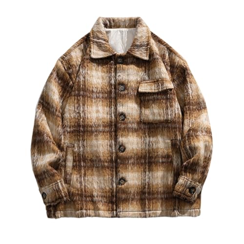 NATHGAM Men's Plaid Flannel Shacket Jacket Vintage Oversized Wool Blend Shirt Coats Teen Boys Outdoor Button Casual Outwear