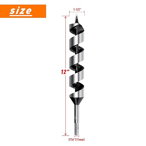 Vista 26 de Juego de 6 brocas de taladro de 12 pulgadas de largo para madera, vástago hexagonal de 1/4 a 7/8 pulgadas para madera blanda y dura, plástico