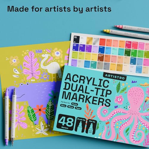 Image of ARTISTRO 48 Rock Acrylic Paint Markers - Rock Painting Kit for Arts & Crafts - Dual Tip Acrylic Paint Pens