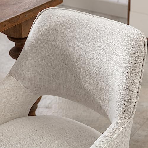 LZAREAL Modern Dining Chairs Set of 2 Upholstered Linen Accent Side Chair with Mid Open Back & Wood Legs, Arm Chair for Home Kitchen and Restaurant, Linen Cream