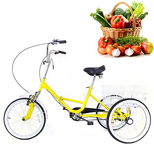 Tenddya 20 Zoll 3 Rad Dreirad für Erwachsene, Klappbar Single-Speed Schaltung Fahrrad mit Gemüsekorb, Modern Senioren Dreirad Erwachsene Dreiräder für Männer Frauen ältere Menschen