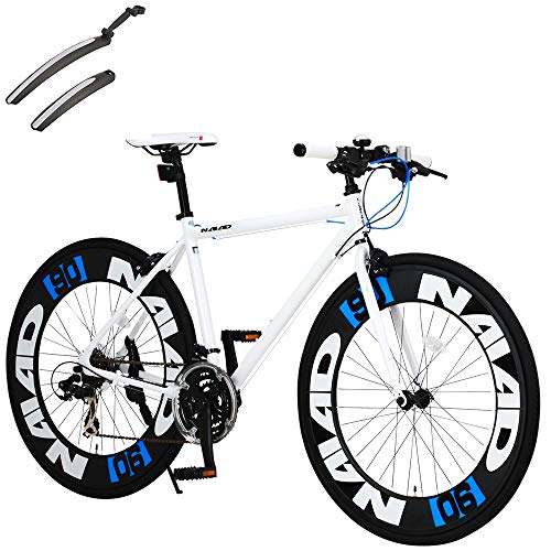 カノーバー クロスバイク 自転車 前後泥除けセット 21段変速 90mmエアロディープリム アルミフレーム CAC-023 NAIAD ホワイト 50044