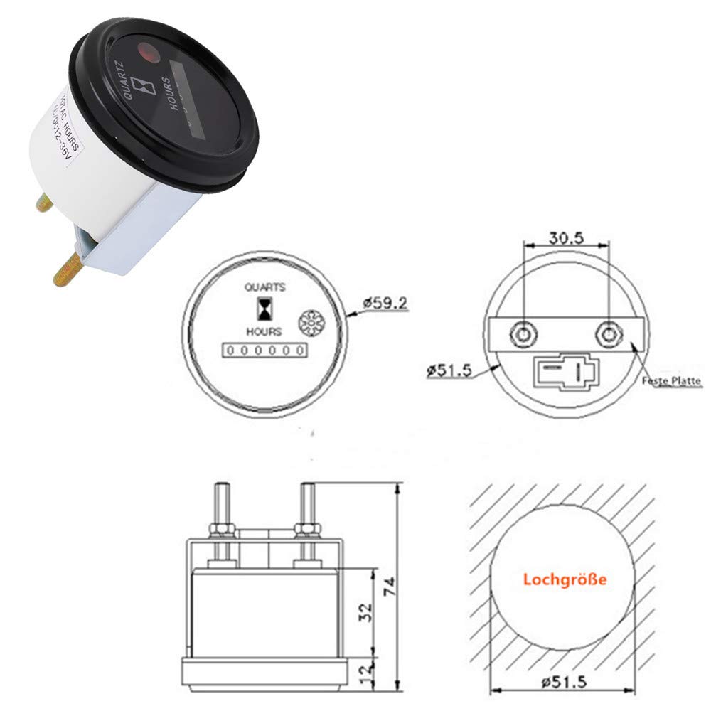 Urenteller-12-36V DC AC 6 Digit Nauwkeurige Ronde Quartz Urenteller Gauge Tester voor Boot Auto Vrachtwagen Motor