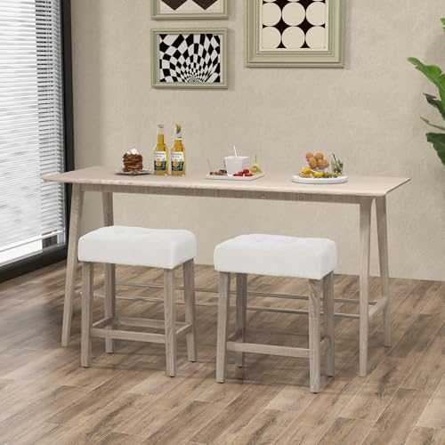 Image of GIANTEX Sherpa Bar Stools Set of 2, 24 inch Counter Height Kitchen Bar Chairs | Upholstered Counter Height Backless Bar Chairs with Footrest and Wood Legs for Kitchen Island, Dining Room, Cafe