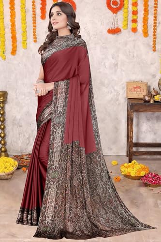 Image of MIRCHI FASHION Women Saree Abstract Print Chiffon | Breathable Lightweight Casual Sari for Regular Use and Office with Unstitched Blouse (Available in 25 Colors)