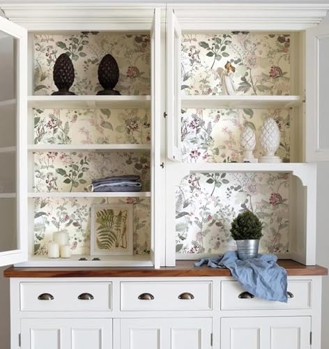 Image of Peel and Stick Wallpaper Floral Watercoor Butterfly Flowers Leaves Vinatge Pattern Design Tropical Wallpaper Contact Paper Botanical Wallpaper Removable Wall Decor Adhesive 16.5By87INCH