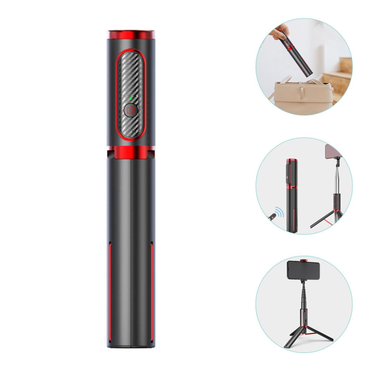Trípode ligero y compacto de aleación de aluminio con palo para selfie, soporte extensible, trípode inalámbrico para teléfono remoto y tomar fotos y senderismo, para fotografía móvil