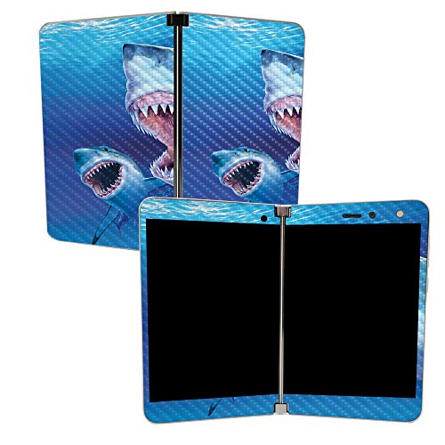 Image of MightySkins Carbon Fiber Skin for Microsoft Surface Duo - Great Whites | Protective, Durable Textured Carbon Fiber Finish | Easy to Apply, Remove, and Change Styles | Made in The USA