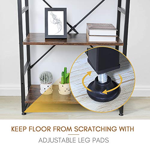 HATON 4-Tier Bookshelf, Simple Industrial Bookcase Standing Shelf Unit Storage Organizer with Wood Look Accent and Iron Frame for Home, Office, Study - Rustic Brown - Thumbnail 5