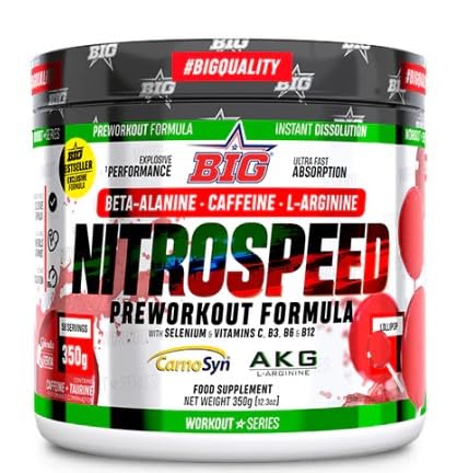 BIG - Nitrospeed Pre Entreno - Pre Workout Fuerte en Polvo con Beta-Alanina Carnosyn®, L-Arginina AKG y Citrulina Malato – Suplemento Preentreno Energía, Resistencia y Focus (Lollipop, 300g)