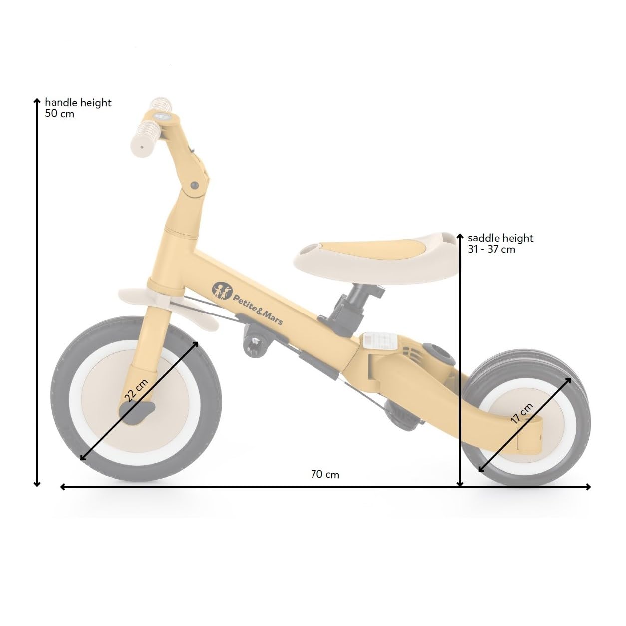 PETITE&MARS Multifunktionales 5-in-1-Dreirad Turbo * Fahrrad * Dreirad * Laufrad * Rutschauto * Lauflernfahrzeug (Desert Sand)
