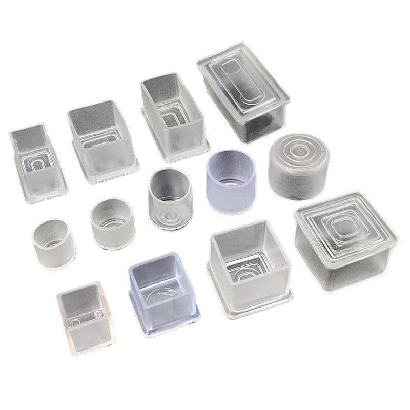 Rubber Pipe Cover,Plug Hole,8Pcs Transparent Rectangle/Square/Round Chair Leg Tips Caps,PVC Non-Slip Feet End Caps Cover, Square Chair Leg Floor Protectors(76mm)