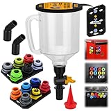 18-Piece Engine Oil Funnel Kit, 1.59QT/ 1.5L Automotive Coolant Funnel Set, 12 Adapters, Elbow Fitting, Arrow Screen and Magnetic Storage Tray, Compatible with GM, Ford, BMW, Audi, Land Rover Etc