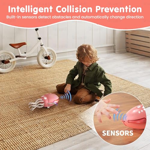 Image of Kidology Dancing Octopus Tummy Time Toy for Babies - Squid Toys | Musical Crawling Baby Toy with LED Lights | Supports First Crawl to Toddler Play | Sensory Interactive Gift for Boys & Girls - Pink