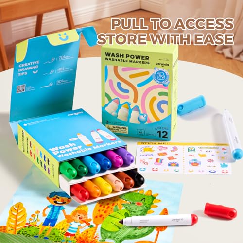 Image of Jar Melo Washable Markers for Kids Toddlers, Coloring Supplies, 12 Colors
