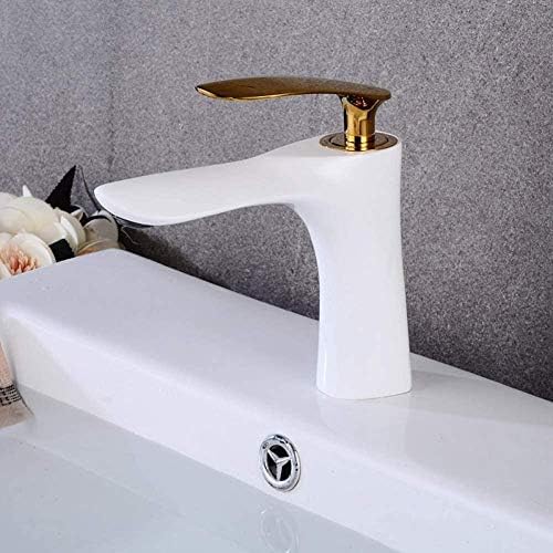 Mitigeur de lavabo blanc et or chic pour salle de bain moderne
