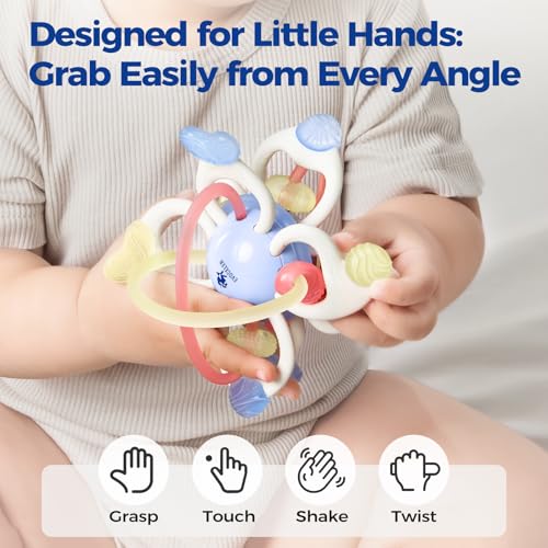Image of Teething Toys for Babies 0-6 Months, Soft Sensory Teether Ball, Montessori | BPA-Free Silicone Teether with Rotating Design Supports Chewing, Grasping Skills & Sensory Development During Teething Stage