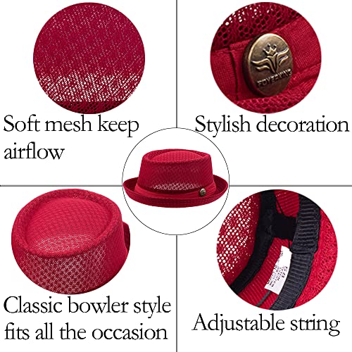 Image of 2 /6 pcs Mesh Pork Pie Straw Hat Summer 1920S Costume Party Cap Fedora Dad Bowler Flat Top Men