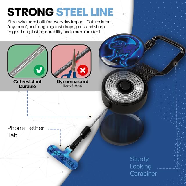 Image of ClutchLoop Retractable Anti-Theft Phone Tether Lanyard Locking Carabiner | Phone Leash with Steel Cable & Tether Tab. Ideal for Festivals, Hiking, Skiing, Fishing & Travel