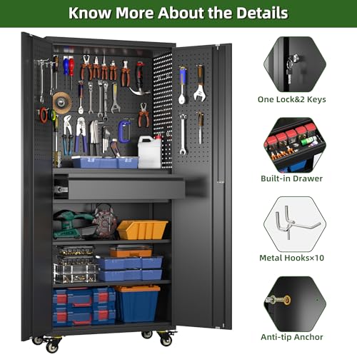 Image of Aobabo Metal Garage Storage Cabinet, 71 inchx30 inch Lockable Rolling Tool Cabinet