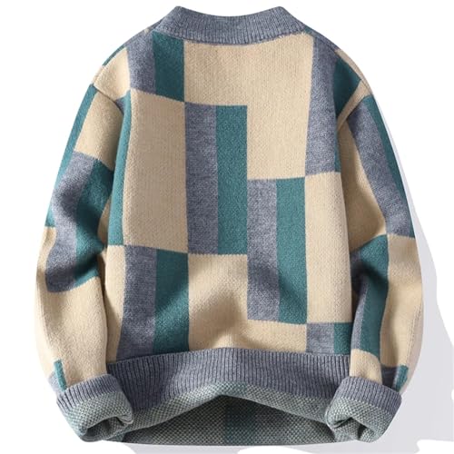 Men Japanese Style Mock Neck Sweater Long Sleeve Striped Thick Warm Pullover Jumper2