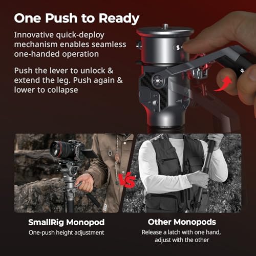 Image of SmallRig 175cm / 68.9 inch Carbon Fiber Video Monopod for Camera, Compact Camera Monopod with One-Button Lift & Lock, Max. 5kg Playload Fluid Head Fits for DJI RS and for MFT 501L