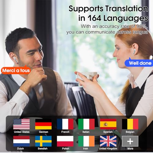 Image of Csasan Ai Translation Earbuds Real Time,3-in-1 Buletooth 5.3 Translator Earbuds with 6 Translation Modes /164 Languages,No Subscription Required Translatior Headphones, Iron Gray
