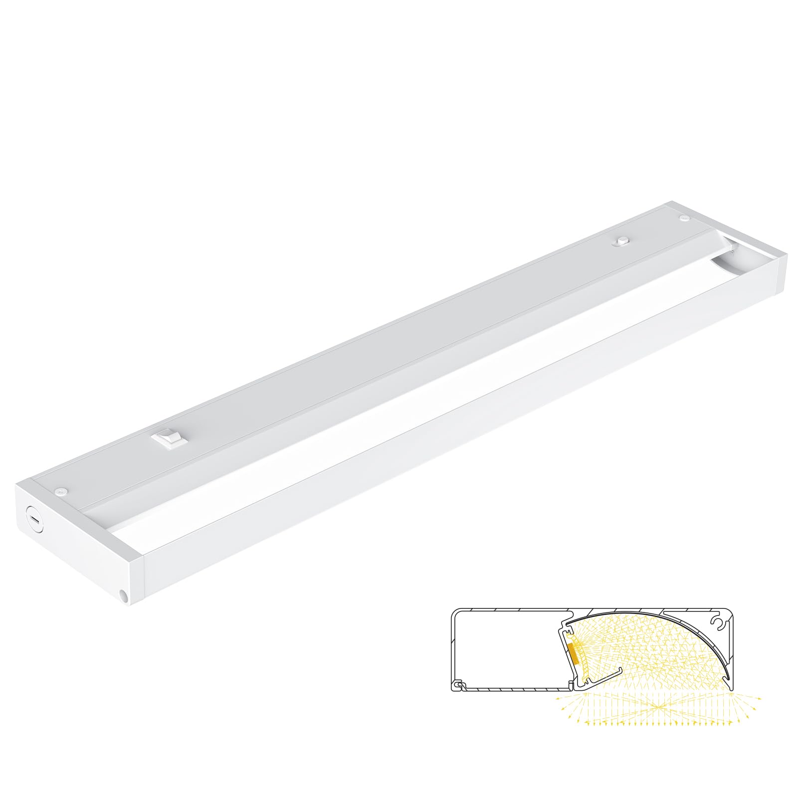 Illuminazione indiretta LED sotto armadio da 61 cm, 1280 lumen, 3 impostazioni di colore, 3000 K/3500 K/4000 K, luci da cucina dimmerabili omologate ETL (solo cablate)