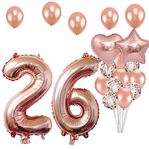 26th Birthday Decorations Party Supplies, Jumbo Rose Gold Foil Balloons for Birthday Party Supplies,Anniversary Events Decorations and Graduation Decorations Sweet 26 Party,26th Anniversary