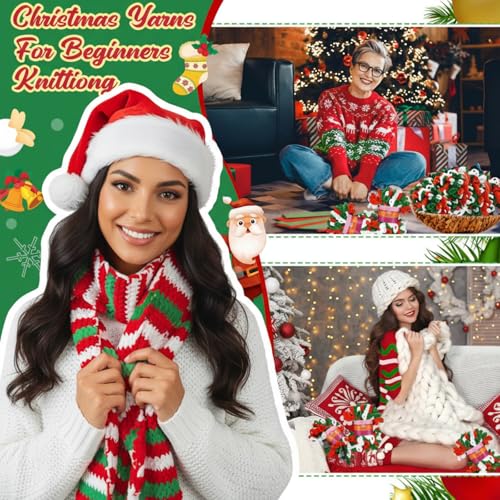 Image of Threlaco 6 Skeins Christmas Loop Yarn Finger Loops Yarn Bulk Soft Chunky Yarns 600 g for Christmas Yarns Beginners Knitting No Needles or Hooks Crochet Gift Craft (Red, White, Green)