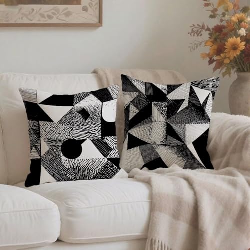 Housse coussin 55x55cm lin vintage noir imperméable lot de 2 D429